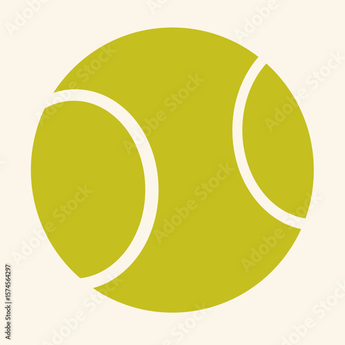 Minimalist vector tennis ball in yellow and cream colors, flat sport design icon