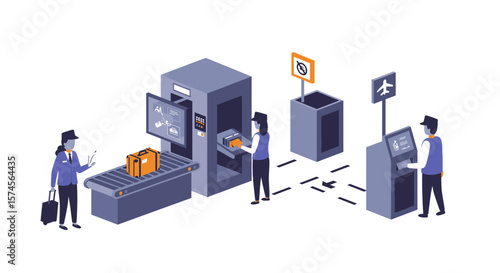 Airport Security Checkpoint with Luggage Scanner and Security Personnel 1.
