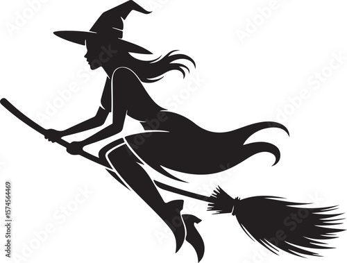 witch on broom silhouette vector illustration design