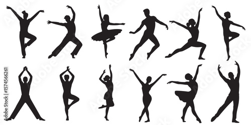 set vector various dancer silhouette	