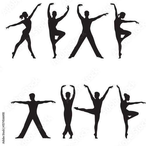 set vector various dancer silhouette	