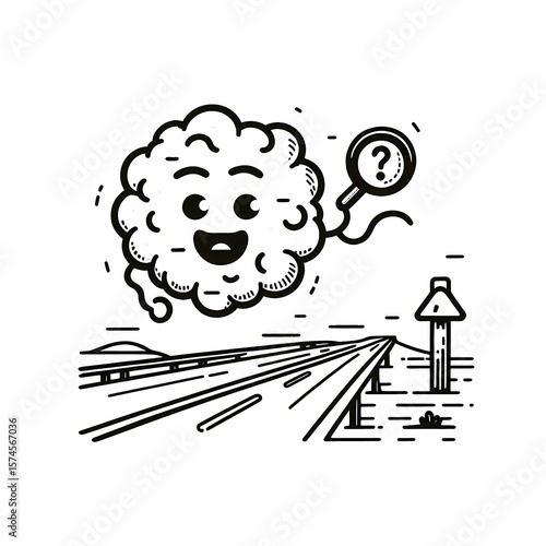Smiling Cloud with a Question Mark Road Trip Illustration