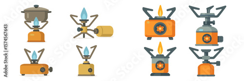 Collection of camping stoves and cookware for outdoor cooking adventures in the wilderness