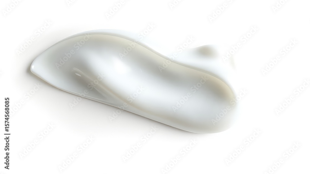 Minimalist photography showing a single smear of white lotion or cream on a clean, bright white surface Minimalist photography showing a single smear of white lotion or cream on a clean, bright white surface