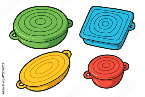 Colorful stackable containers for food storage in vibrant green, blue, yellow, and red shades