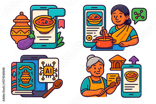 Cooking app experience with traditional recipes and user interaction in a vibrant kitchen environment