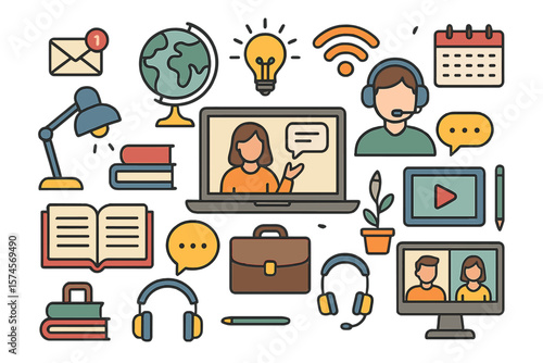 Virtual learning environment with technology tools and elements for online education and communication