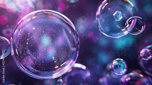 Wallpaper Mural Soap bubbles moving around background. Close-up of blue bubbles in motion.  Torontodigital.ca