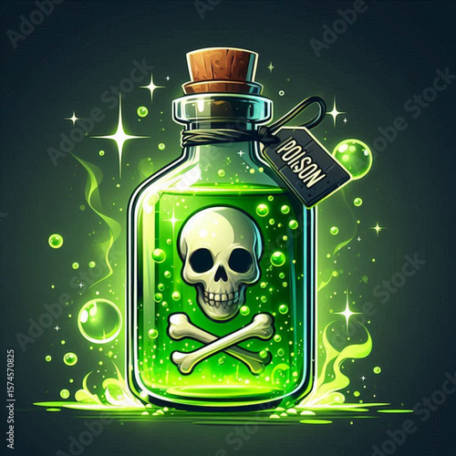 Magical Bottle of Glowing Green Poison - Fantasy Potion Illustration