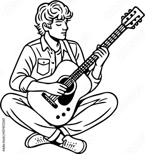vector illustration of a guy playing guitar, isolated on white