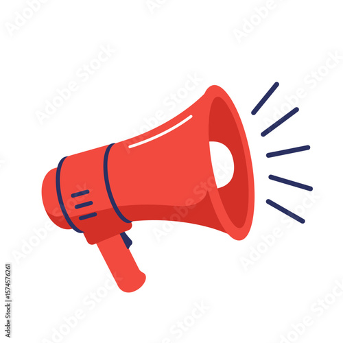 A vibrant red megaphone illustration, radiating sound waves, isolated on white background.