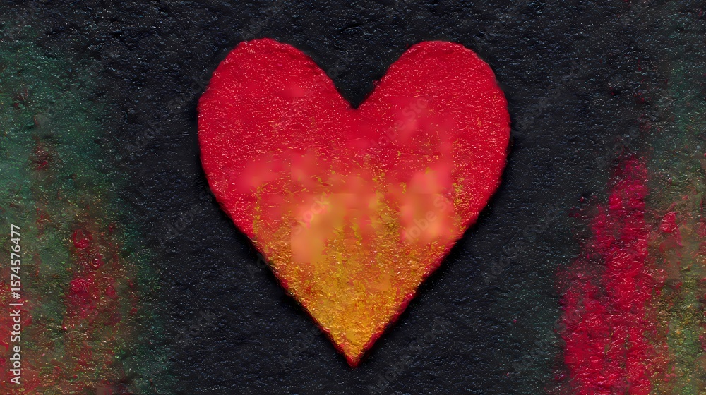 Obraz premium Impasto heart burning in stormy background texture, abstract impasto heart burning, expressive impasto heart burning artwork