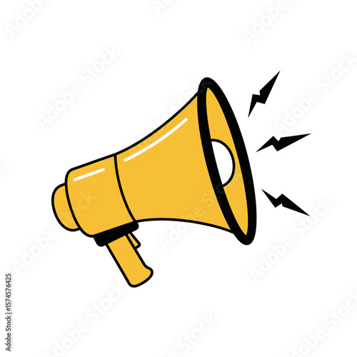 A yellow megaphone with black outlines and sound waves emanating from the speaker.