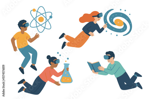 Students engage in interactive science exploration with virtual reality technology in a modern classroom environment