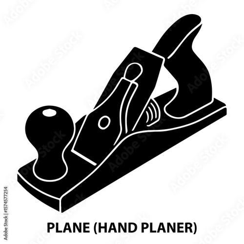 Hand planer tool woodworking carpentry plane illustration black and white drawing equipment craft design