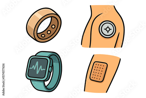 Technology devices for health monitoring and fitness tracking showcase various designs and functionalities