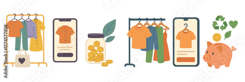 Shopping for sustainable clothing online with a focus on eco-friendly choices in a modern setting during the daytime