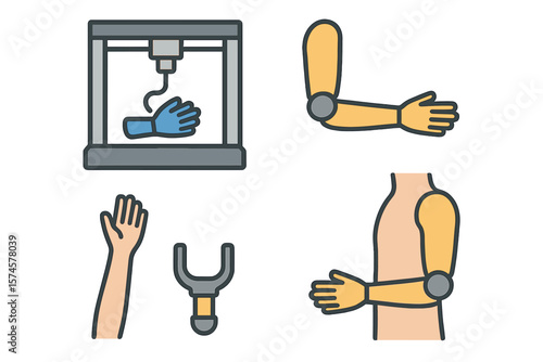 Innovative prosthetic technology showcasing different types of artificial limbs in a clean design setting