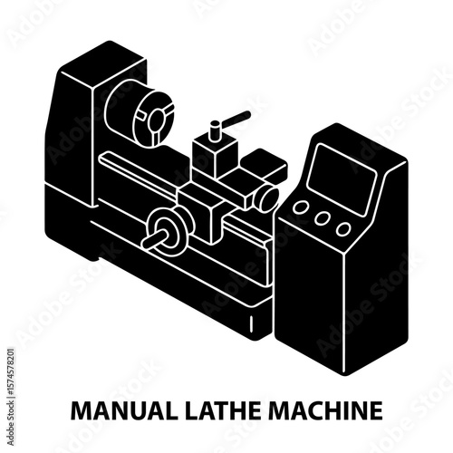Manual lathe machine vector illustration for manufacturing and engineering applications design 3d isometric