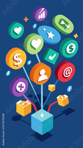 A blue background with a bunch of different colored circles with dollar signs in the middle. The circles are all different sizes and colors