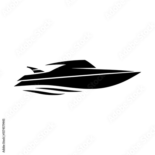 Silhouette of speedboat in fast motion with sharp wake for racing and marine sports visuals