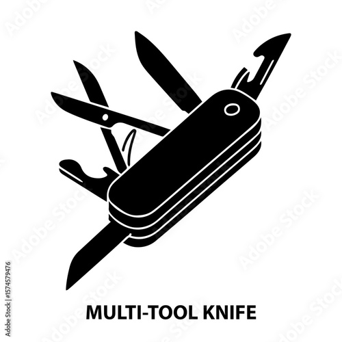 Multi tool knife swiss army pocket knife camping knife survival tool keychain knife utility tool vector icon