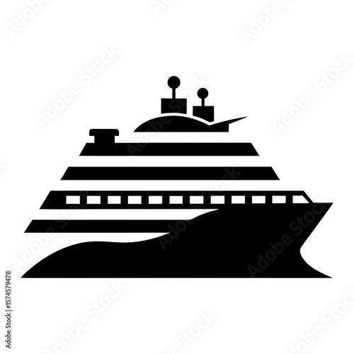 Silhouette of cruise ship with multiple decks for ocean voyage tourism and travel design