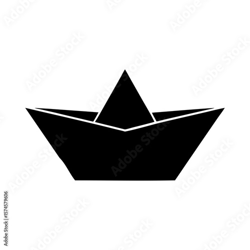 Silhouette of paper boat folded neatly for childhood memories creativity and fun design