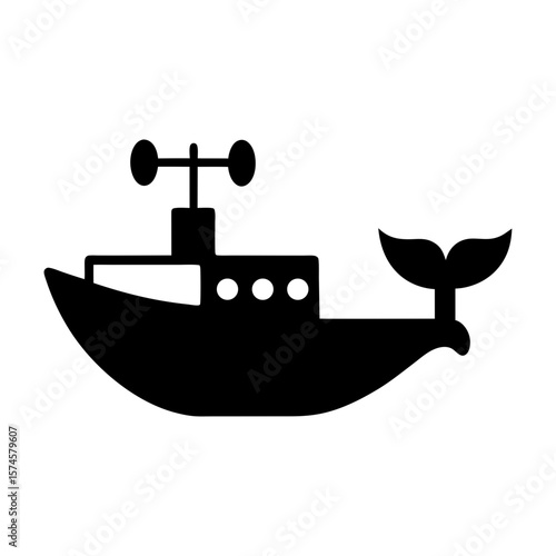 Silhouette of whale watching boat with binoculars for wildlife tours and marine observation