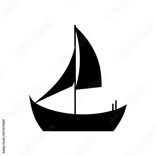 Silhouette of ancient reed boat with triangular sail for historical transport illustrations