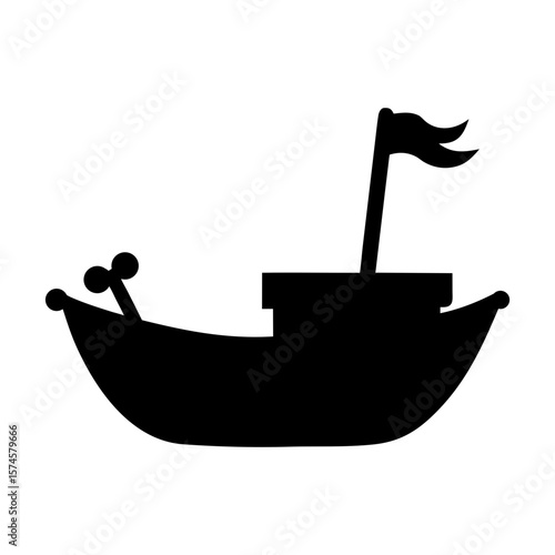 Pirate treasure rowboat silhouette for fantasy adventure and nautical storytelling designs
