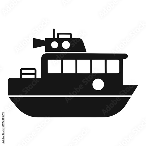 Silhouette of river tour boat with mounted camera for sightseeing and travel photography