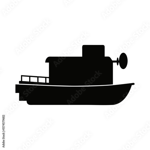 Tour boat silhouette with onboard camera for guided river journeys and exploration themes