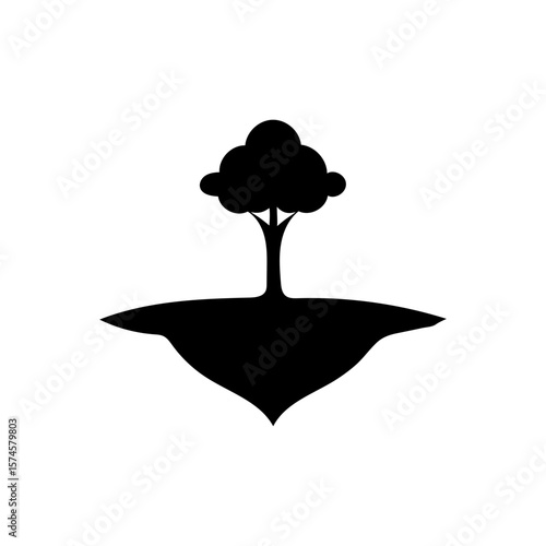 Minimalist floating island with tree icon for eco village and green lifestyle concept art