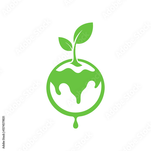 Eco globe melting into sprouting plant for environmental care and future earth protection