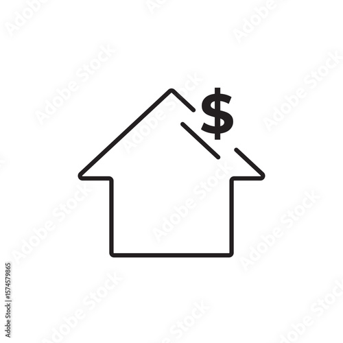 Minimal line icon of a house with a dollar sign, symbolizing home ownership savings, mortgage planning, or real estate investment. Ideal for finance, banking, and property themes.