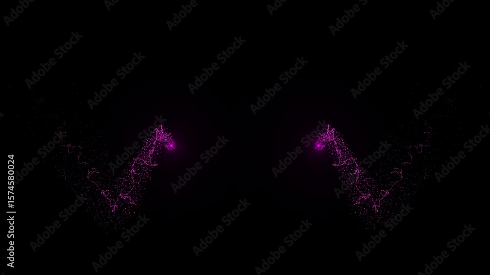 Purple light tails. energy trails two bright purple light tails curve inward from opposite directions on a dark background Purple light tails. energy trails two bright purple light tails curve inward from opposite directions on a dark background