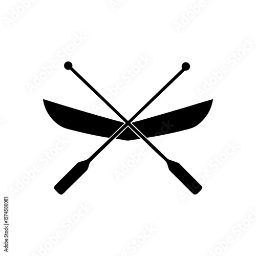 Rowing boat silhouette with two crossed oars for sports adventure and calm river designs