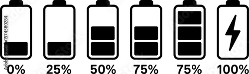 Battery charge level indicators with percentage markers vector