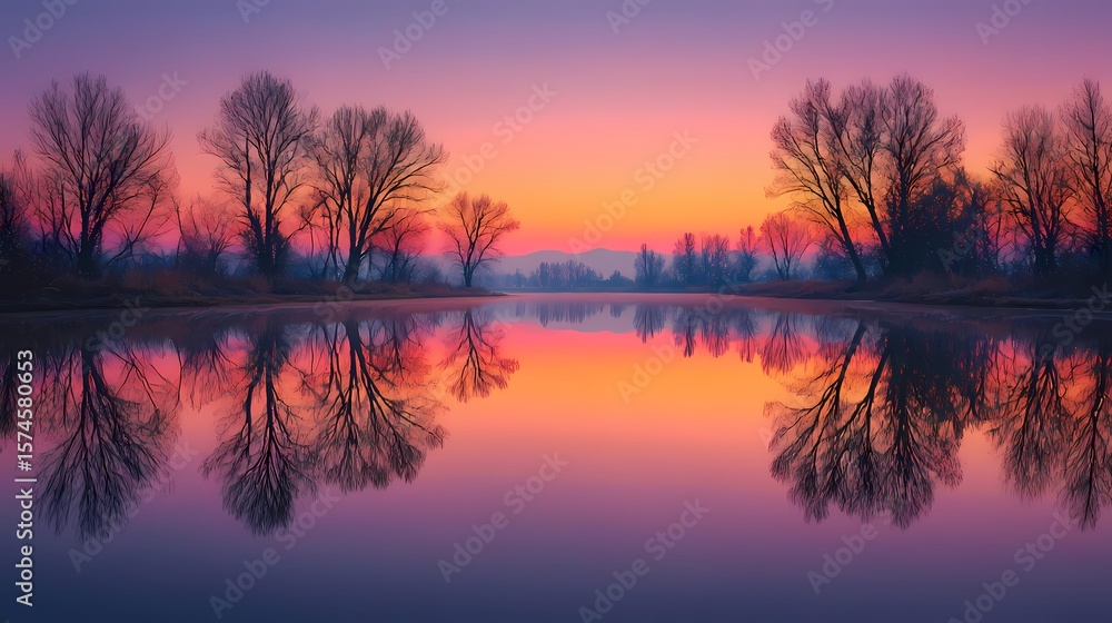 Obraz premium Emotional oil texture scene of warm light over forest at dusk, dreamy forest silhouette illuminated by soft warm light with oil painting texture