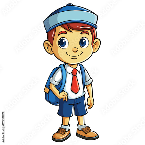 Cartoon boy in school uniform with backpack