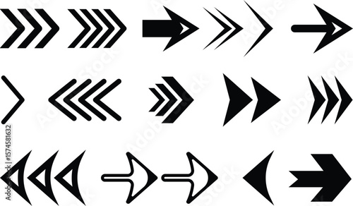 Collection of various black arrow directional icons and symbols in vector formats