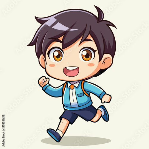 Animated cartoon boy in school uniform running