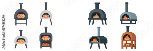 Various types of outdoor pizza ovens arranged for culinary enthusiasts during a sunny afternoon gathering