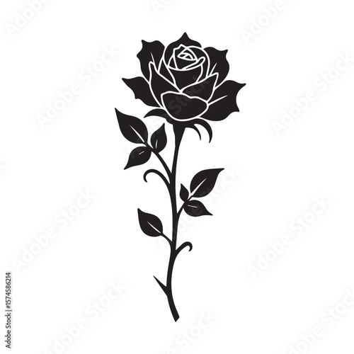 silhouette of rose isolated on white background. Vector illustration., Adobe Illustrator Artwork
