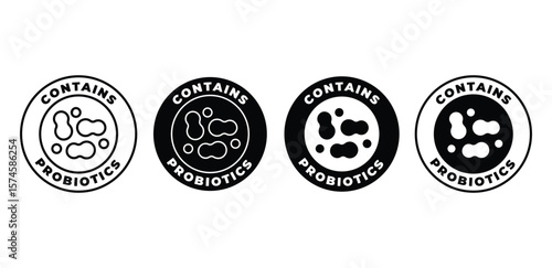 Circular Probiotic Icons in Black and White Color Vector Design Illustration Set