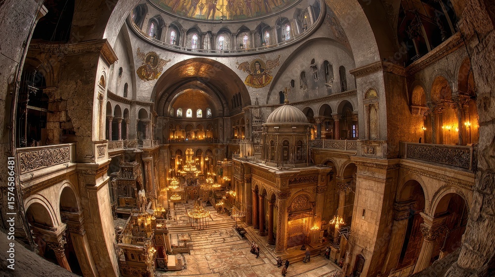 Fototapeta premium Holy Sepulcher Church: Jerusalem Time-Lapse View of Worship and Spirituality