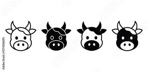 Simple Black And White Head Cow Animal Icons Vector Design Illustration