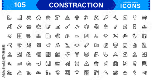 Constraction Icons Pack – Stylish Vector Icons Featuring Tools, Engineering, Building Elements