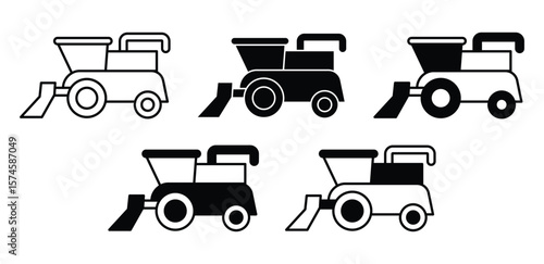 Combine Harvester Icons Illustration Black and White Color Vector Design 
